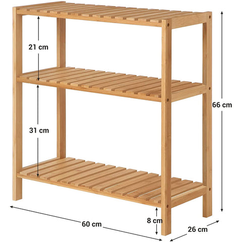 Rootz Bathroom Rack Bamboo - Storage Rack With 3 Layers