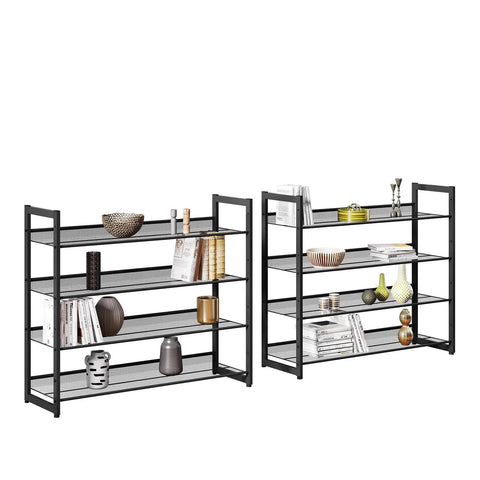 Rootz Shoe rack with 8 levels - Set of 2 stackable 4-tier shoe organizers - Metal shoe storage with adjustable mesh shelves - Black