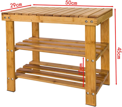 Rootz Bamboo Shoe Rack - Bench - Bathroom Shelf - 50cm x 29cm x 45cm