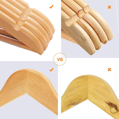 Rootz Clothes hangers - 50 pieces - Clothes hanger with notches in the skirt and trouser bar - Rotatable 360 degrees - Costume hanger - Wooden coat hanger for clothes, suit, jacket, pants - Maple wood