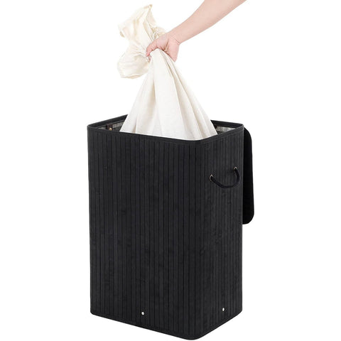 Rootz Foldable Laundry Basket Bamboo - Laundry Basket - 72L Black