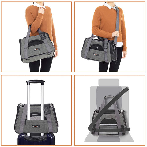 Rootz Pet carrier bag - Dog carrier bag - Cat carrier bag - Dark gray - 44 x 25 x 28 cm