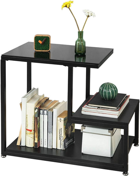 Rootz Side Table - Coffee Table - Living Room Table with Storage Shelf - W65 x D35 x H55cm