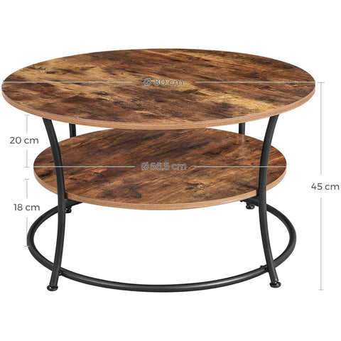 Rootz Round Coffee Table - Industrial Style - Side Table - Cocktail Table - 2 Shelves - Industrial - 80 x 45 cm