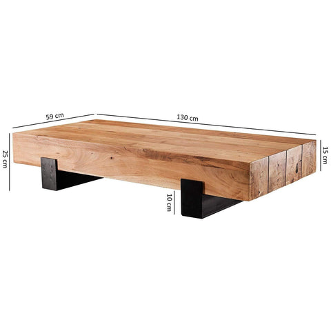 Rootz Coffee Table Wood - Living Room Table - Coffee Tables Brown - Metal Frame - 130 x 25 x 59 cm