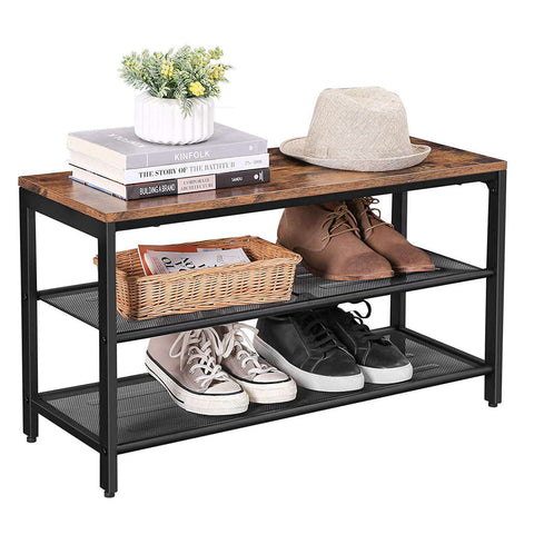 Rootz Shoe cabinet - Shoe rack - Shoe bench - Rustic Brown - Industrial - 80 x 30 x 44.5 cm