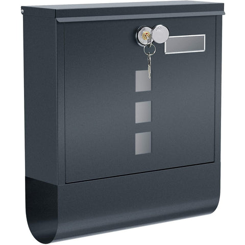Rootz Letterbox - Wall letterbox - Lock - Lid - Newspaper compartment - Nameplate holder - Lockable - Anthracite - 30.5 x 9.5 x 33.3 cm
