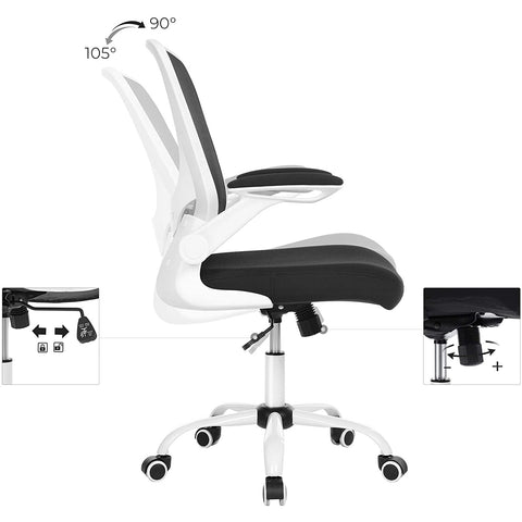 Rootz Office Chair - Office Chair - Mesh Cover - Ergonomic - Adjustable Lumbar Support - White - Black - 66 x 60 x (99-107) cm