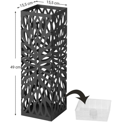 Rootz Metal Design Umbrella Stand with Drip Tray - Umbrella Stand - Umbrella Basket - Walking Stick Holder - Umbrella Stand - Square - Dim. 49 x 15.5 x 15.5 cm
