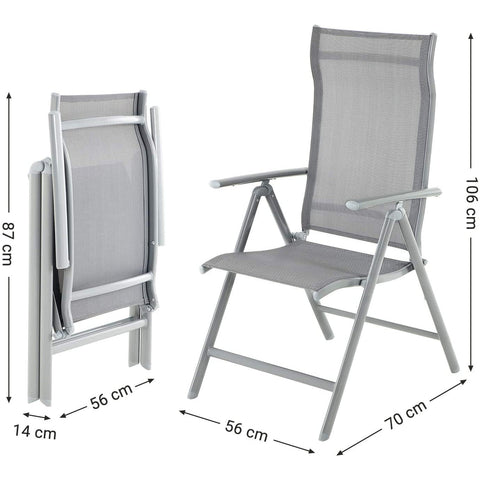 Rootz Garden Chairs - Set Of 2 - Folding Chairs - Outdoor Chairs - Aluminum Frame - Backrest - Adjustable - Black/Grey