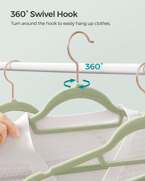 Rootz Hangers - Velvet Hangers - Set Of 50 Velvet Hangers - Velvet Clothes Hanger - Premium Quality Hanger - Stylish Velvet Hanger - Light Green - 43.5 x 0.6 x 22.5 cm
