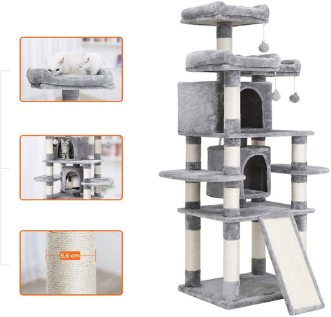 Rootz XXL Scratching post for cats - Cat tree - Gray - 60 x 55 x 172 cm