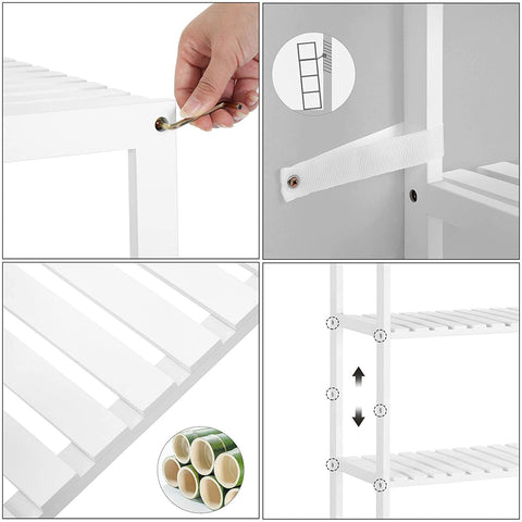 Rootz Bathroom Cabinet - Storage Cabinet - 5 Levels - Bamboo - Height Adjustable - White - 60 x 26 x 130 cm