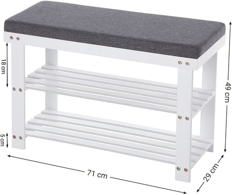 Rootz Shoe Bench - Shoe Rack - Bamboo - 2 Shelves - Seat - Gray - Natural - 71 x 29 x 49 cm