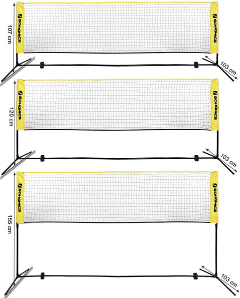 Rootz Badminton Net - Tennis Net - Adjustable Height - Iron Frame - Transport Bag - Blue - Black - Yellow