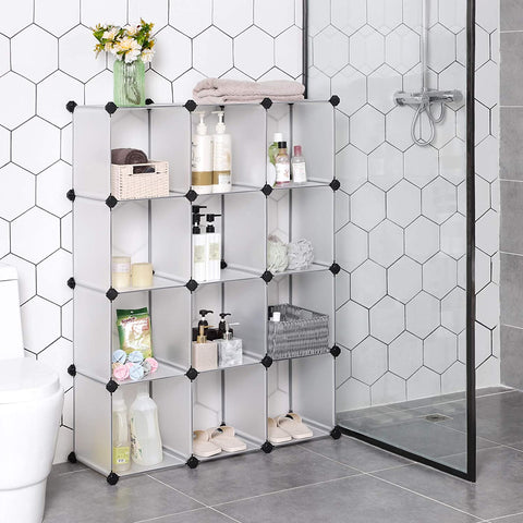 Rootz Storage Rack - Compartment Cabinet - Plastic - Shelf System - Adjustable - White - Transparent - 93 x 31 x 123 cm