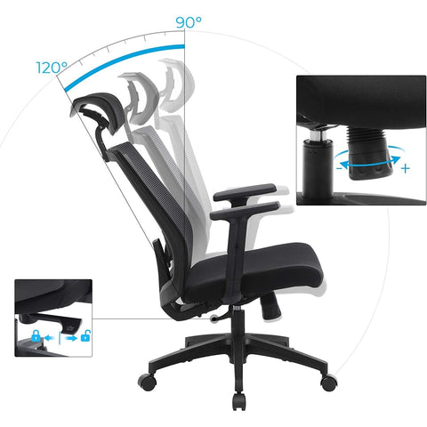 Rootz Office chair - Office chair - Ergonomic - 360° swivel chair - Lumbar support - Headrest - Adjustable - Tiltable - Black