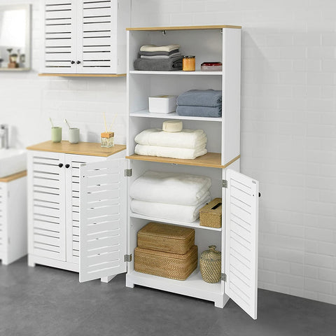 Rootz Bathroom Tall Cabinet - Tall Cupboard - Storage Cabinet with 3 Shelves and 2 Doors -  W60 x D30 x H160cm