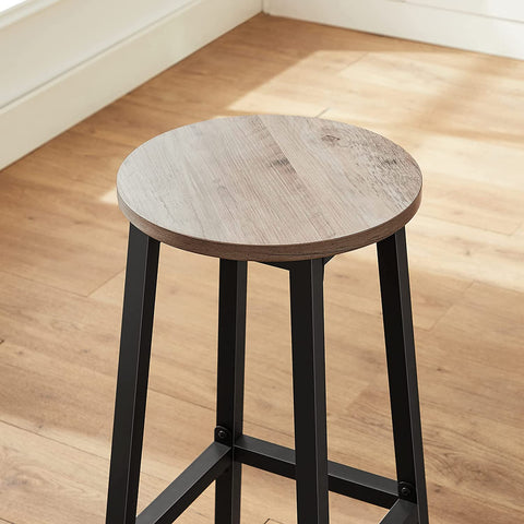 Rootz Bar Stools - Set Of 2 - Kitchen Chair - Metal Frame - Processed Wood - Gray - 32 x 65 cm