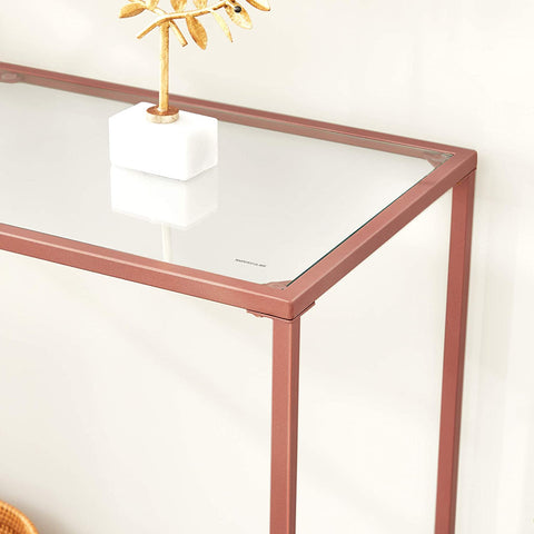 Rootz Coffee Table - Rectangular Glass Table - Golden Iron Frame - Side Table - Adjustable Legs - 100 x 35 x 80 cm (LxWxH)