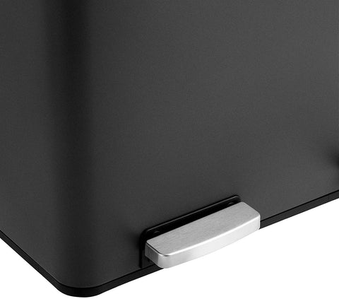 Rootz 48L Trash Can - Garbage Can - Pedal Bin - 2 Compartments - Soft Close - Inner Buckets - Foot Pedals - Handles - Black
