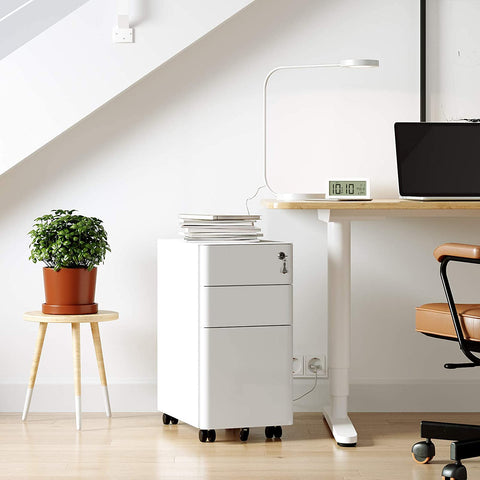Rootz File Cabinet - Mobile File Cabinet - Office Cabinet - On Wheels - White