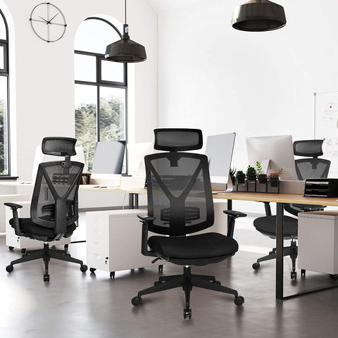 Rootz Office chair - Swivel chair - Headrest - Adjustable height - Rocker function - Lumbar support - Ergonomic - Black - Plastic - Mesh - 68.5 x 70 x (116-133) cm
