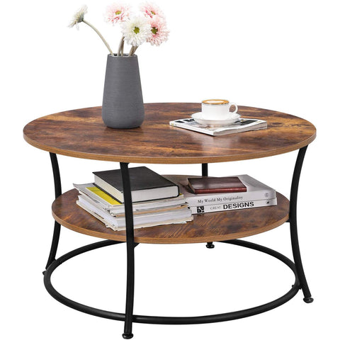 Rootz Round Coffee Table - Industrial Style - Side Table - Cocktail Table - 2 Shelves - Industrial - 80 x 45 cm