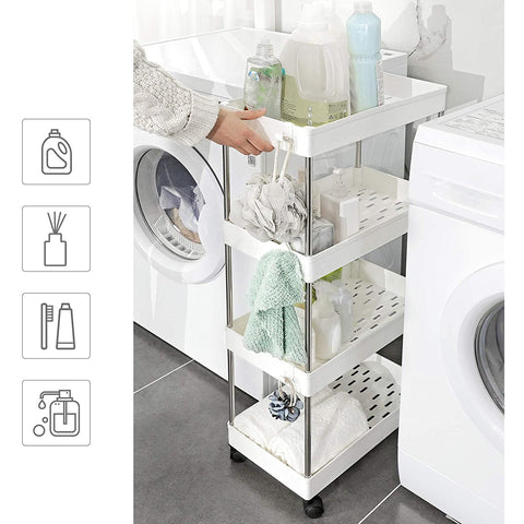 Rootz Kitchen trolley - Bathroom trolley - Kitchen trolley - On wheels - White - 40 x 22 x 86 cm