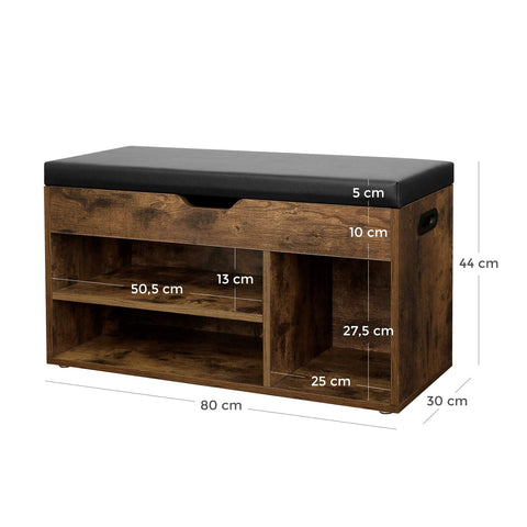 Rootz Shoe Bench - Seat Bench - Padded, 3 Open Compartments, Under Seat Storage - Shoe Storage - Hallway, Living Room, Bedroom - Dark Brown