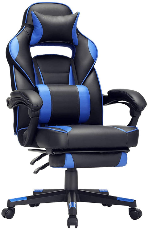 Rootz Office chair - Swivel chair - Leatherette - Footrest - Headrest - Lumbar cushion - Height Adjustable - Ergonomic - Black - Blue - 67 x 66 x (116-126) cm