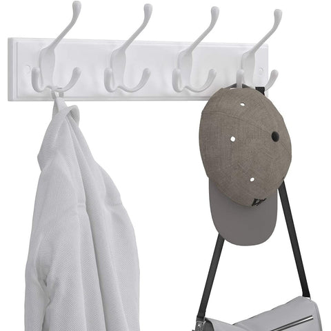 Rootz Wall Coat Rack - Coat Rack - 4 Hooks - Coat Hooks - Coats - Hats - Bags - White - MDF - 40 x 11 x 7 cm