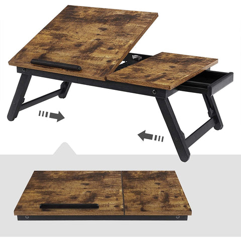 Rootz Laptop Stand - Laptop Holder - For Bed and Couch - Breakfast Table - Height Adjustable - 15.6 Inch - Brown - Black - Industrial