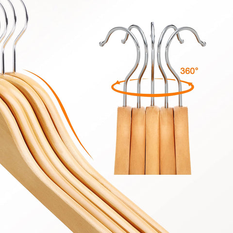 Rootz Clothes hangers - 50 pieces - Clothes hanger with notches in the skirt and trouser bar - Rotatable 360 degrees - Costume hanger - Wooden coat hanger for clothes, suit, jacket, pants - Maple wood