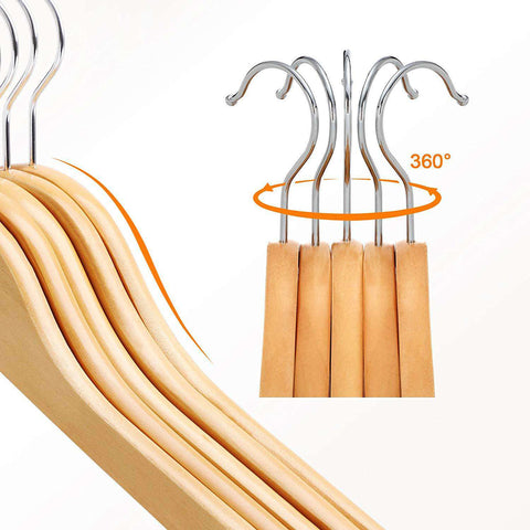 Rootz Maple Wood Clothes Hangers - 20 Pieces - 360 Degree Hanger - Clothes Hanger Coat, Pants - Clothes Hangers