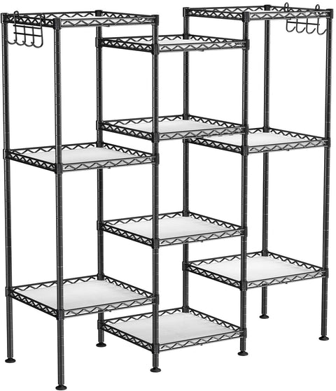 Rootz Bathroom rack - Storage rack - Shelving unit - 4/5 Levels - Steel - Black - Hooks - 30 x 30 x 123.5 cm