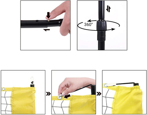 Rootz Badminton Net - Tennis Net - Adjustable Height - Iron Frame - Transport Bag - Blue - Black - Yellow