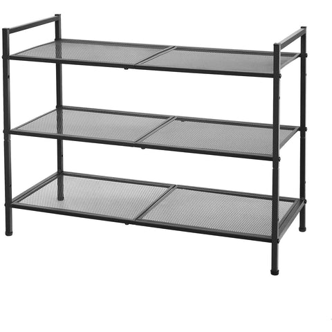 Rootz Shoe Rack - 3 Levels - Stackable - 9-12 Pairs of Shoes - Metal - Black