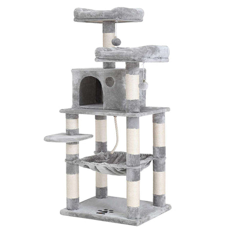 Rootz Cat Tree - Scratching Post - Climbing Tree for Cats - Cat Tower with Cave - Light Gray - 55 x 45 x 143 cm