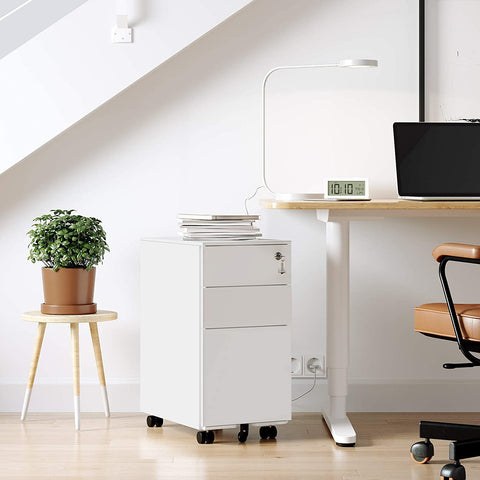 Rootz Filing Cabinet - On Wheels - Storage Cabinet - Cabinet with Lock - White