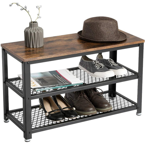 Rootz Shoe Rack - Storage Rack - 3 Layer - Industrial - Rustic Brown - 73 x 30 x 45 cm