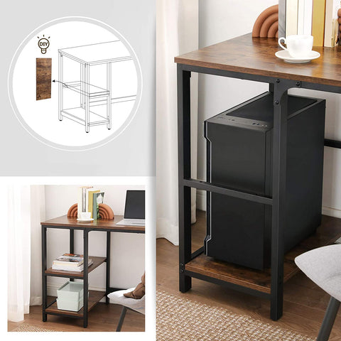 Rootz Desk - Computer table - Storage space - Industrial - Brown - Black - Processed Wood - Steel - 140 x 60 x 75 cm
