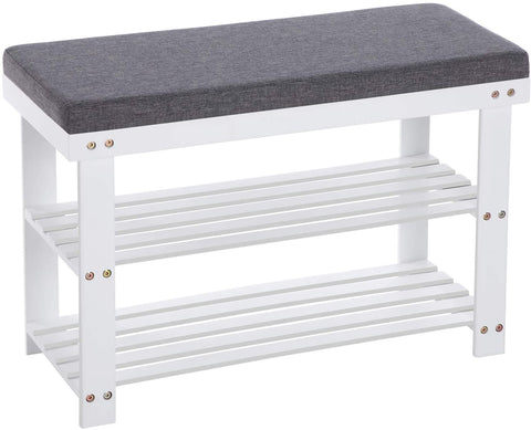 Rootz Shoe Bench - Shoe Rack - Bamboo - 2 Shelves - Seat - Gray - Natural - 71 x 29 x 49 cm