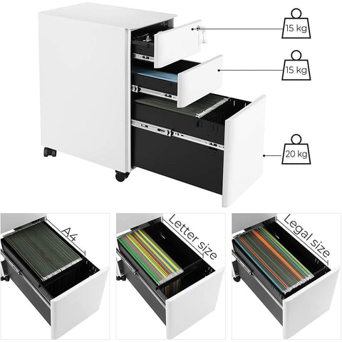 Rootz File Cabinet - Mobile File Cabinet - Office Cabinet - On Wheels - White