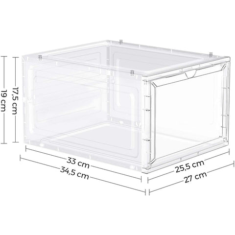 Rootz Set Of 6 Shoe Boxes - Shoe Storage - Shoes Organizer - Plastic - Transparent - Stackable - 27 x 34.5 x 19 cm - Shoes Up To Size 45
