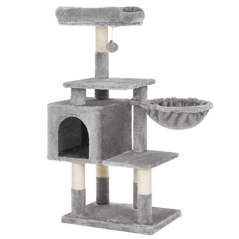 Rootz Multilevel Cat Tree - Cat Tower - Scratching Post - Climbing Tree for Cats - Light Gray - 50 x 40 x 110 cm