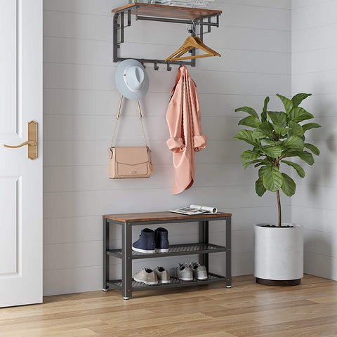 Rootz Shoe Rack - Storage Rack - 3 Layer - Industrial - Rustic Brown - 73 x 30 x 45 cm
