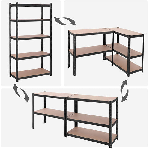 Rootz Shelving Unit - Workshop - Adjustable - Black/Blue - Metal - MDF - 200 x 100 x 50 cm