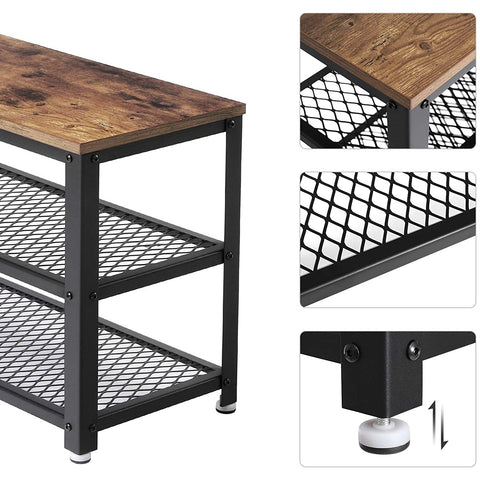 Rootz Shoe Rack - Storage Rack - 3 Layer - Industrial - Rustic Brown - 73 x 30 x 45 cm