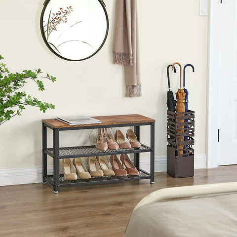 Rootz Shoe Rack - Storage Rack - 3 Layer - Industrial - Rustic Brown - 73 x 30 x 45 cm